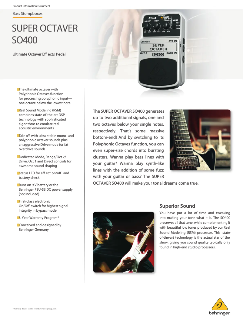 Página 1 del manual Ficha técnica Behringer Super Octaver SO400