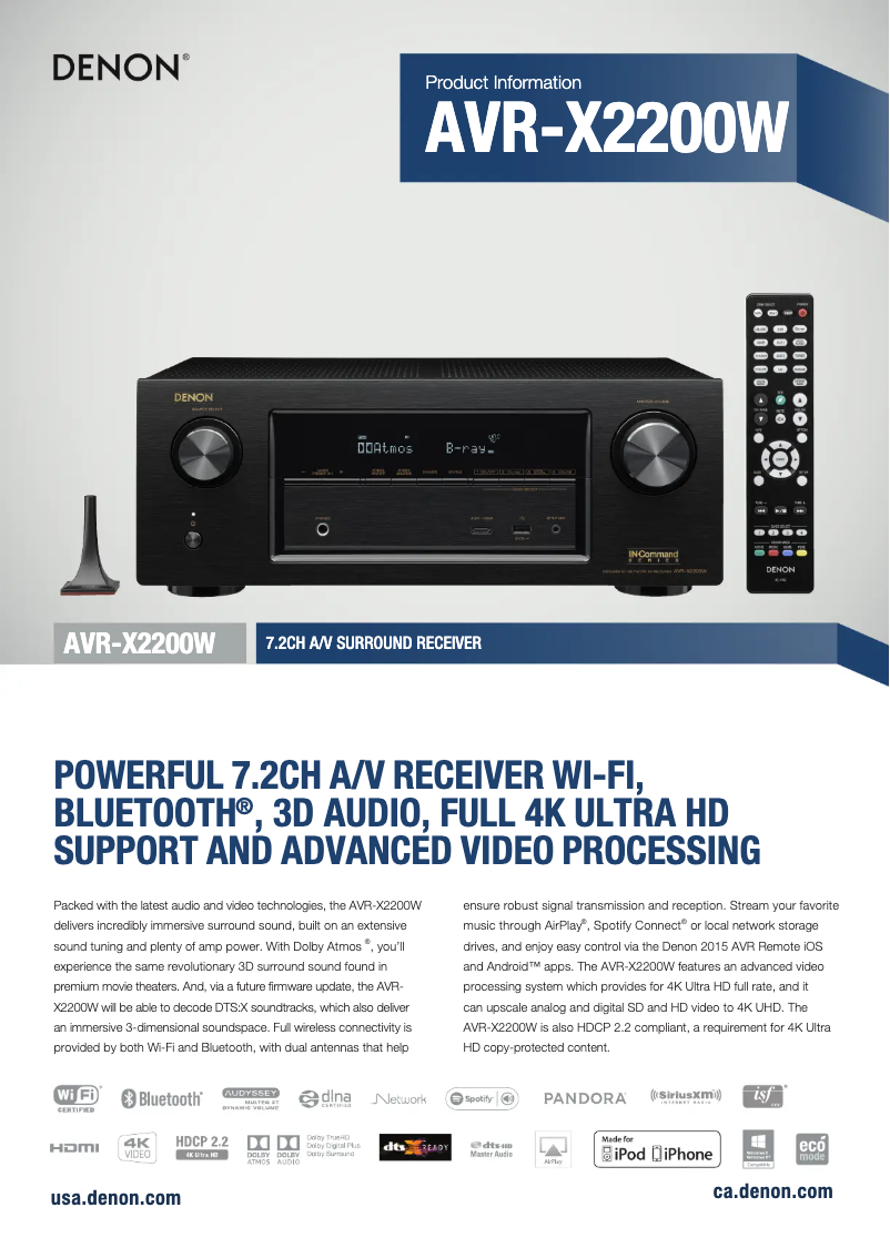 Imagen de la primera página del manual del dispositivo AVR-X2200W