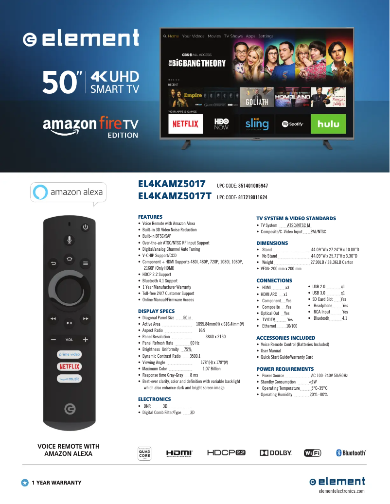 Página 1 del manual Ficha técnica Element EL4KAMZ5017