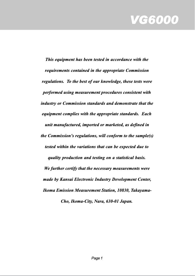 Imagen de la primera página del manual del dispositivo VG6000