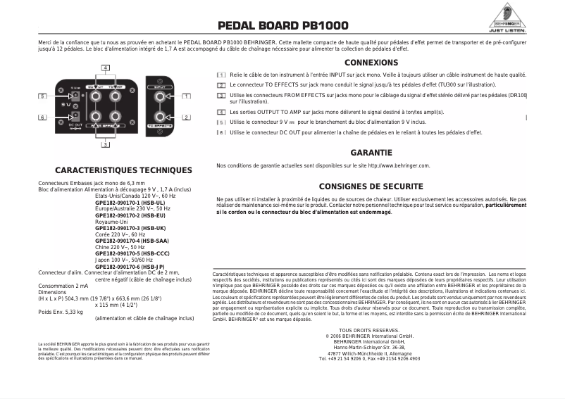 Imagen de la primera página del manual del dispositivo Pedal Board PB1000