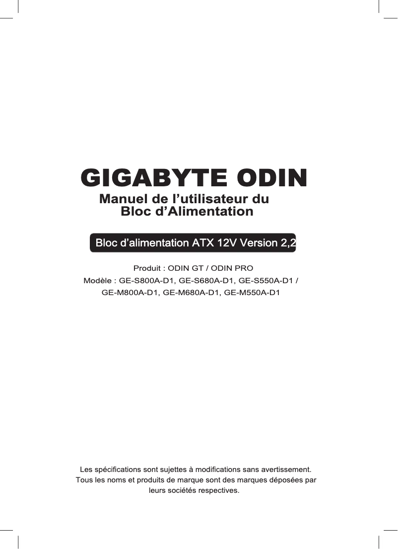 Página nº 1 - Manual de usuario Gigabyte ODIN GT 800W