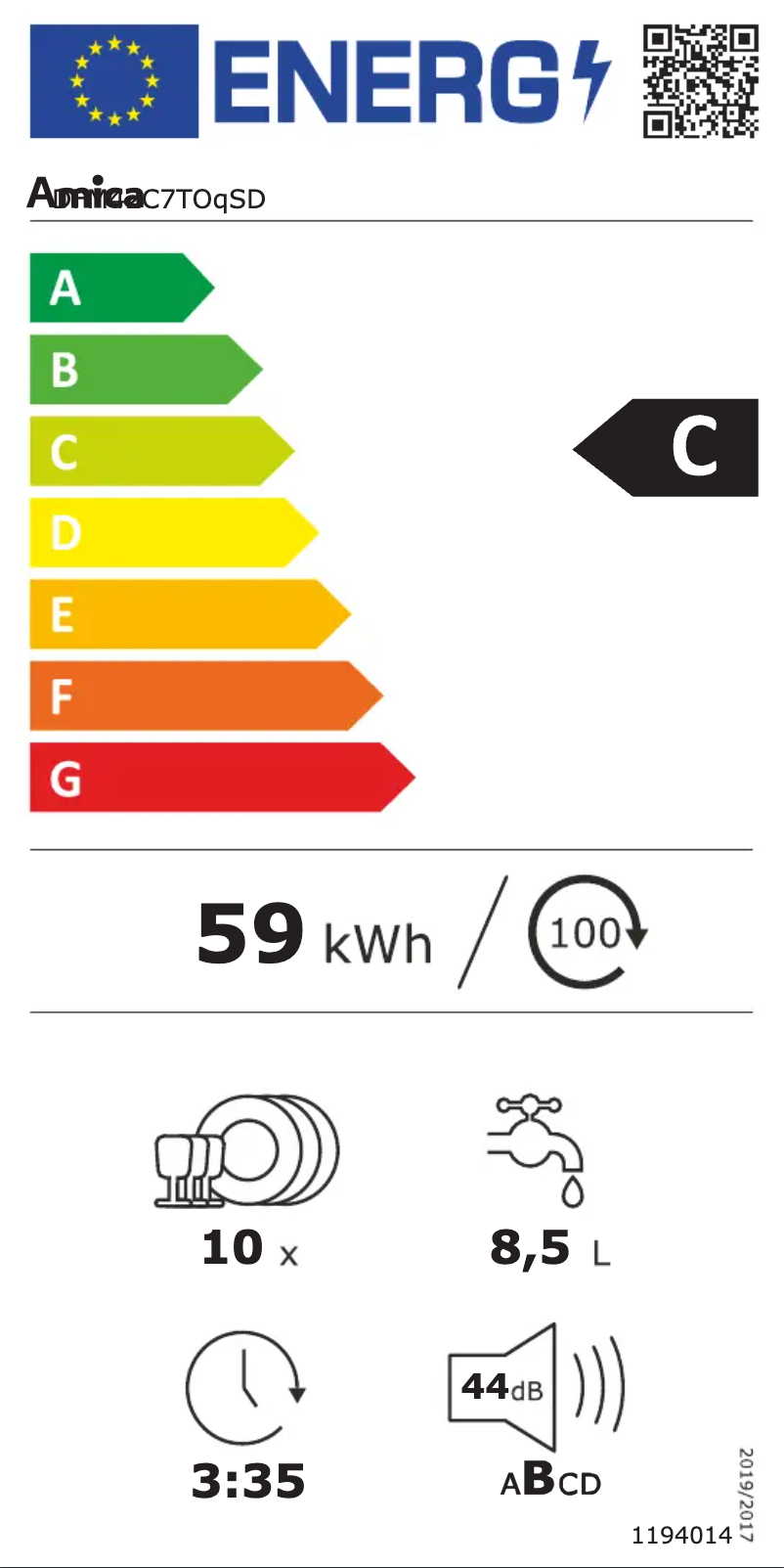 Página 1 del manual Etiqueta energética Amica DFM42C7TOqSD