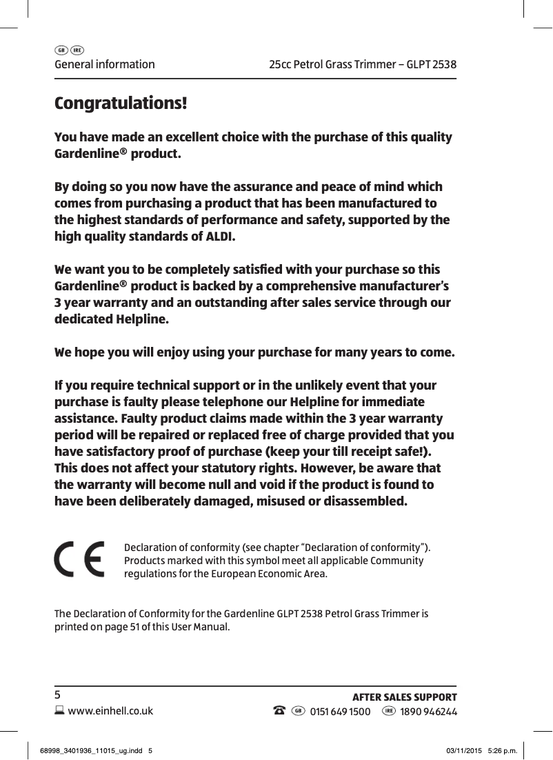 Página nº 1 - Manual de usuario Gardenline GLPT 2538