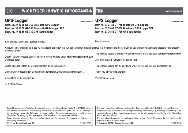 Imagen de la primera página del manual del dispositivo GT-730