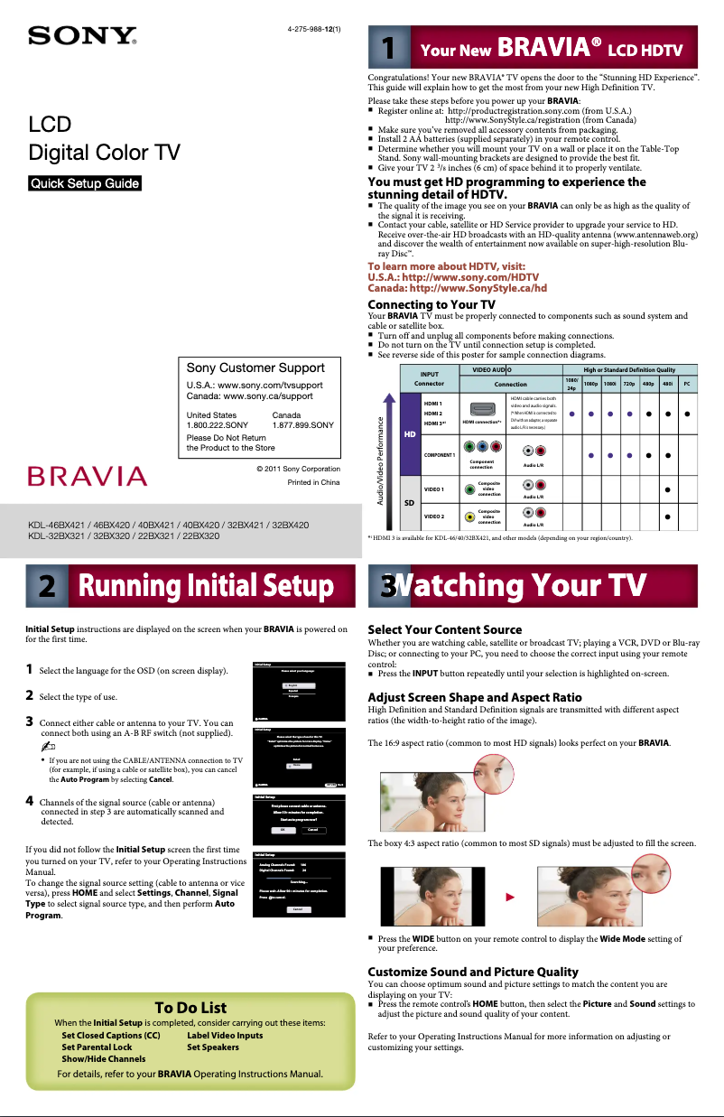 Imagen de la primera página del manual del dispositivo Bravia KDL-32BX320