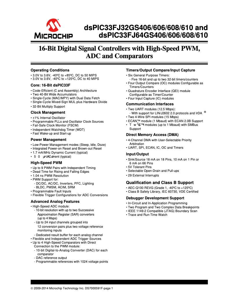 Página nº 1 - Ficha técnica Microchip dsPIC33FJ64GS608