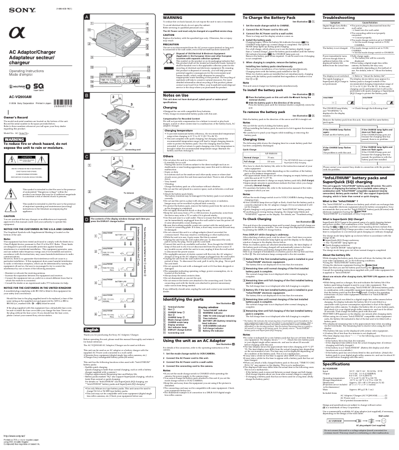 Página 1 del manual Manual de usuario Sony AC-VQ900AM