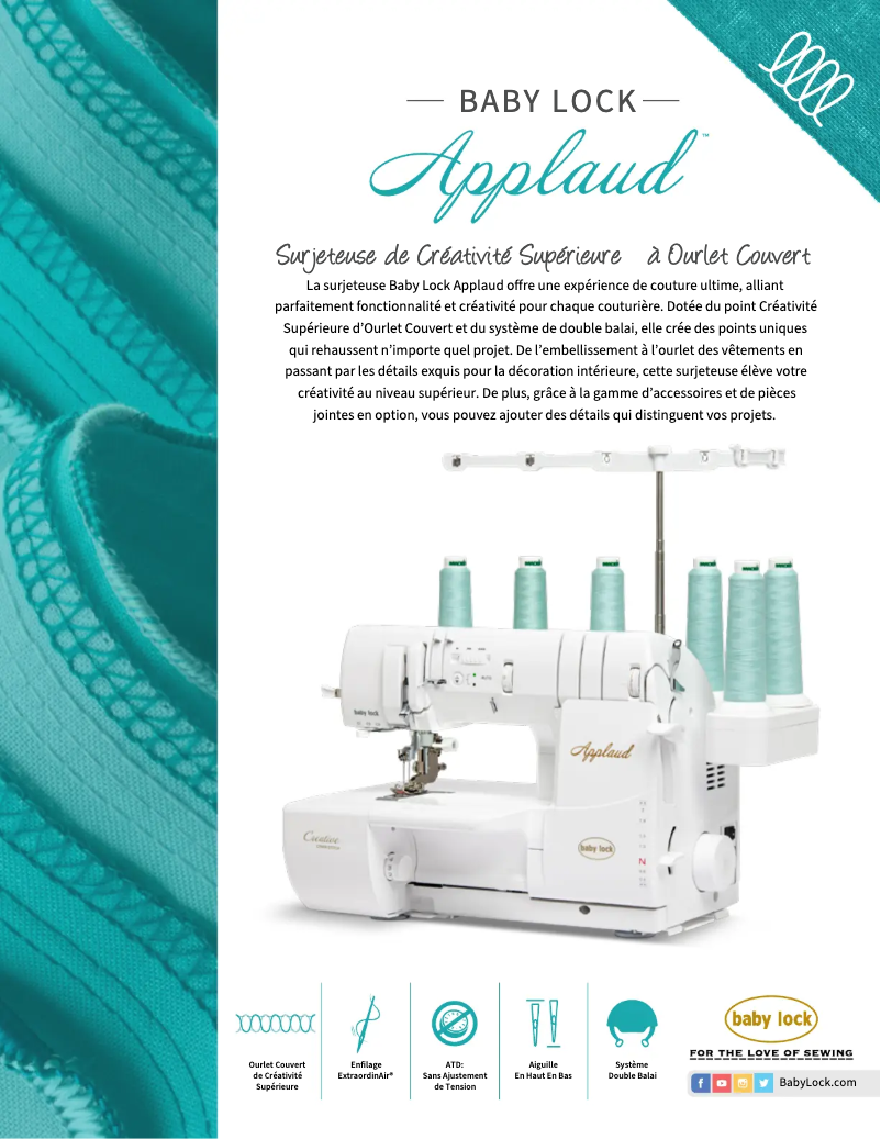 Página 1 del manual Ficha técnica Baby Lock Applaud