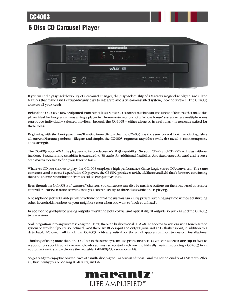 Página nº 1 - Ficha técnica Marantz CC4003