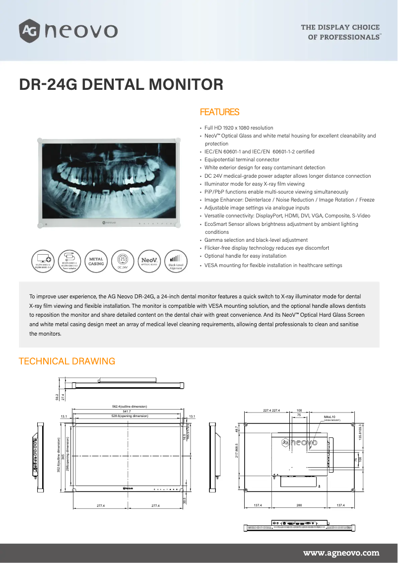 Página 1 del manual Ficha técnica AG Neovo DR-24G