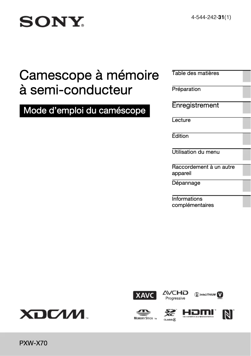 Imagen de la primera página del manual del dispositivo PXW-X70
