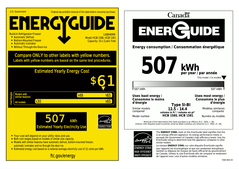 Página 1 del manual Etiqueta energética Liebherr HCB 580