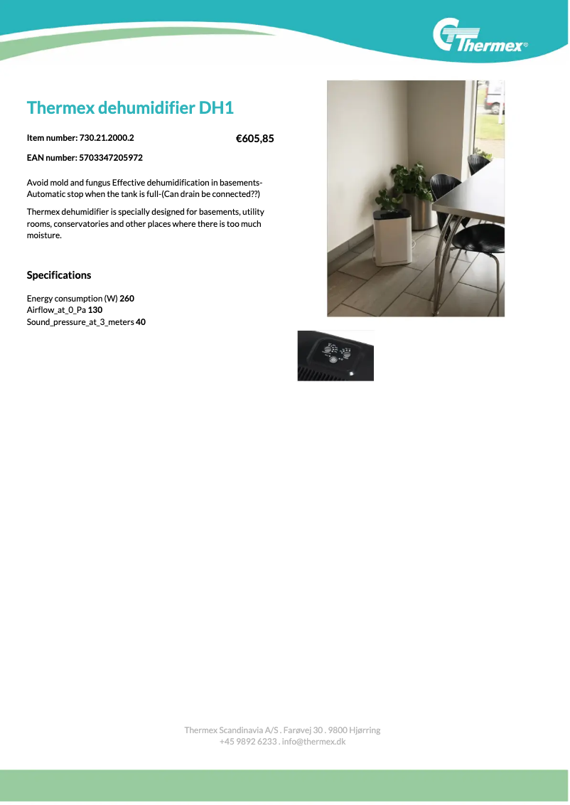 Página 1 del manual Ficha técnica Thermex DH1