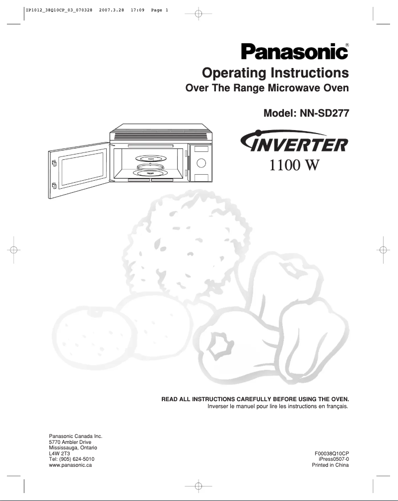 Página 1 del manual Guía de instalación Panasonic Inverter NN-SD277