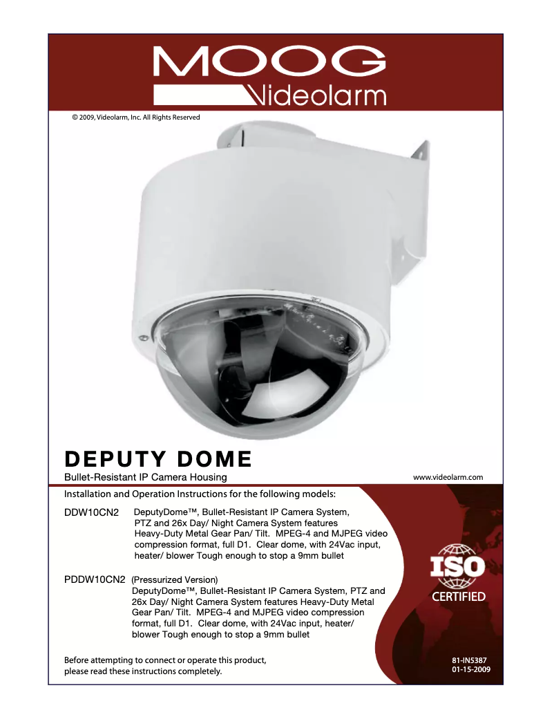 Página 1 del manual Manual de usuario Moog Videolarm DDW10CN2