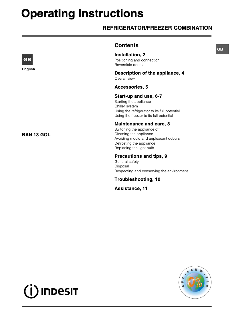 Imagen de la primera página del manual del dispositivo BAN 13 GOL (UK)
