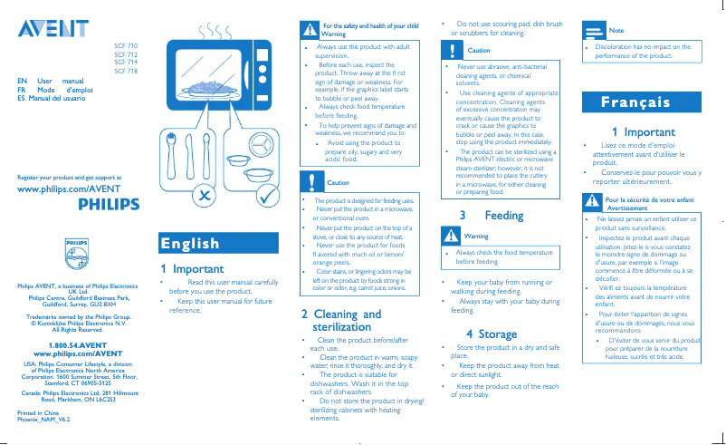 Imagen de la primera página del manual del dispositivo AVENT SCF714