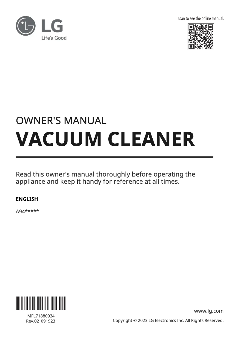 Página 1 del manual Manual de usuario LG CordZero A949KTMS