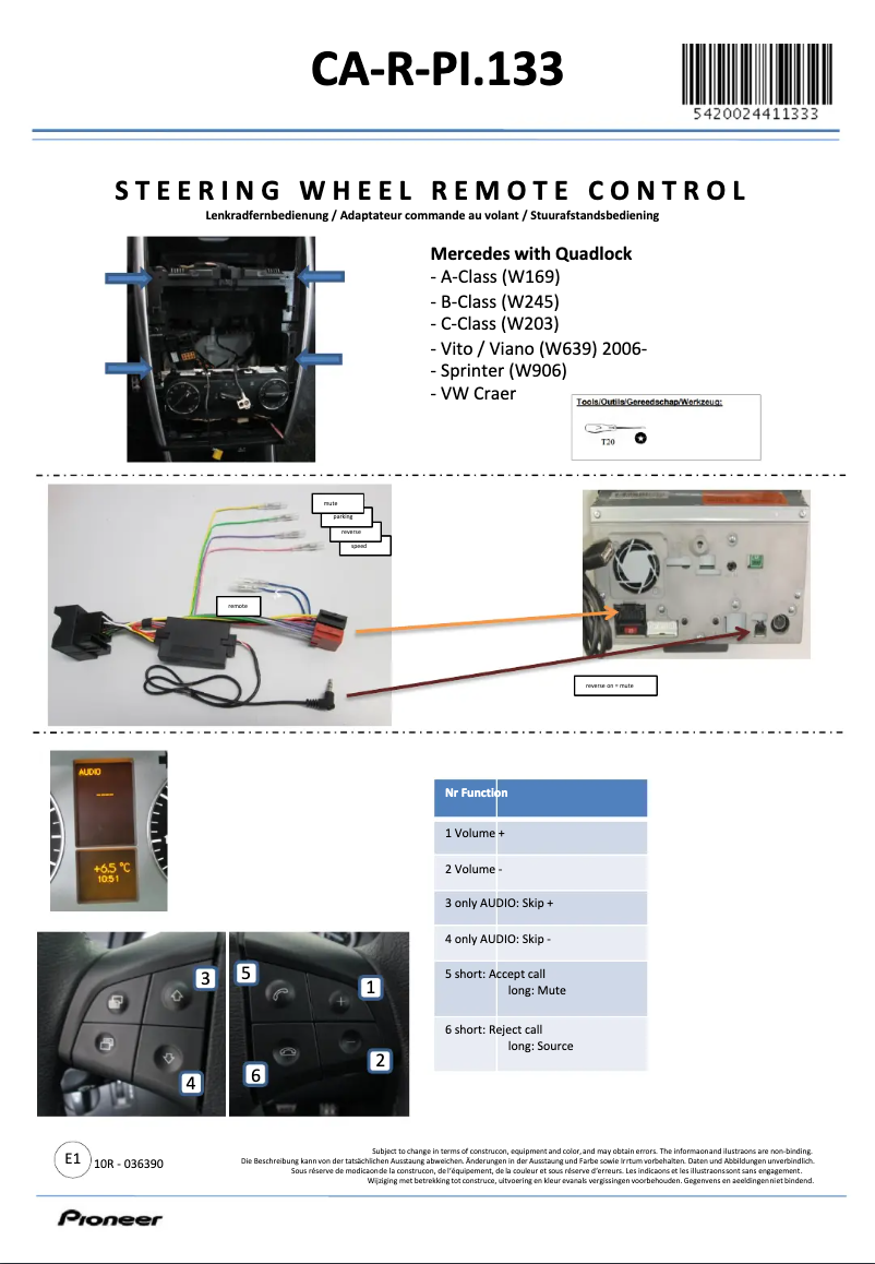 Página 1 del manual Manual de usuario Pioneer CA-R-PI.133