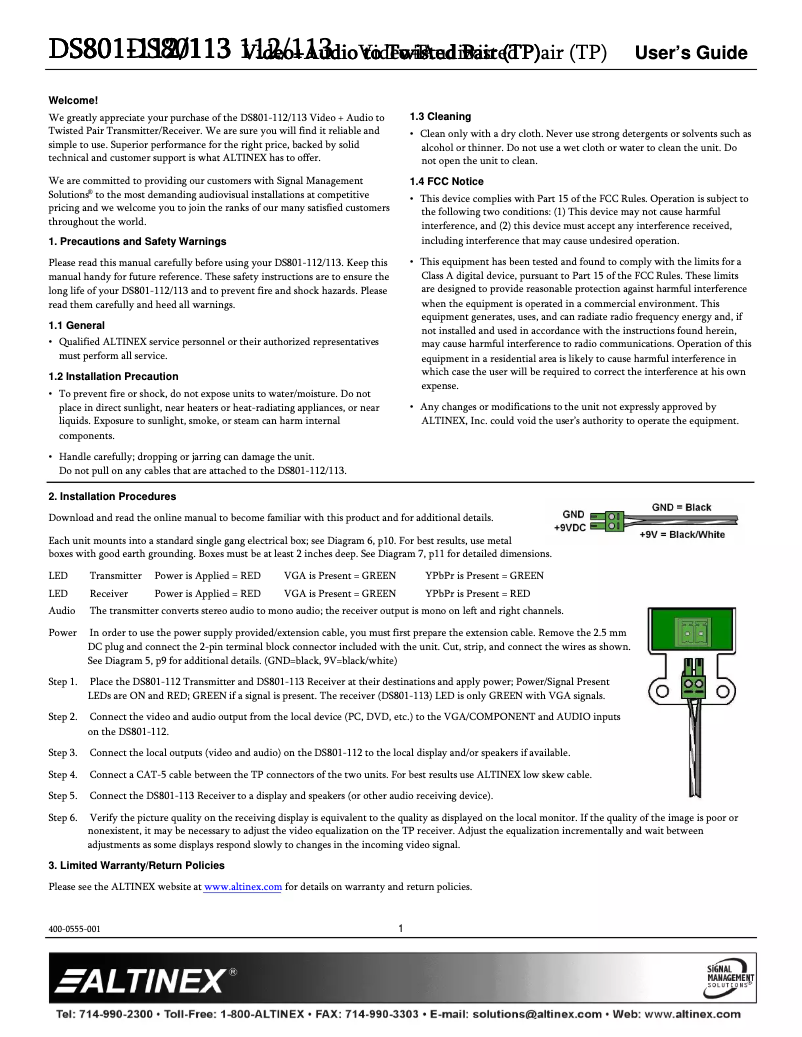 Página nº 1 - Manual de usuario Altinex DS801-112