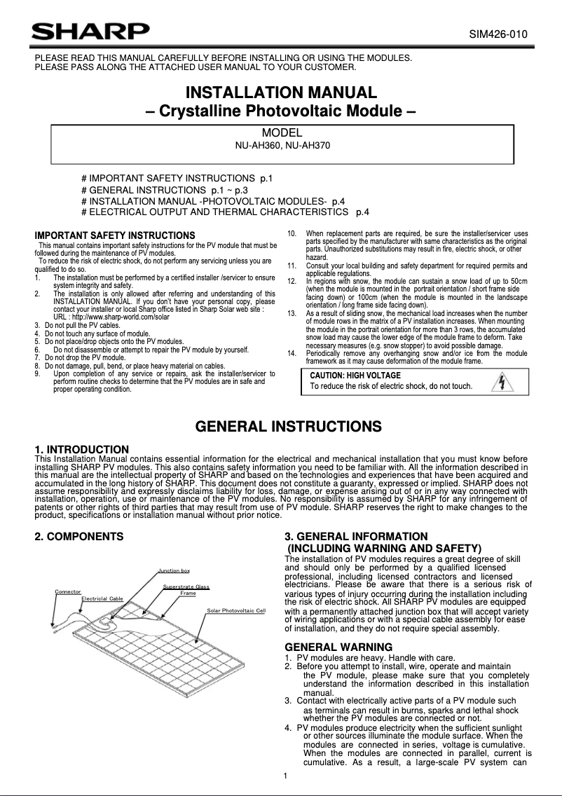 Página 1 del manual Manual de usuario Sharp NU-AH360