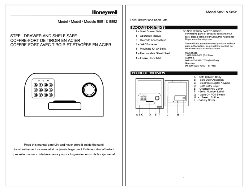 Página 1 del manual Manual de usuario Honeywell 5852