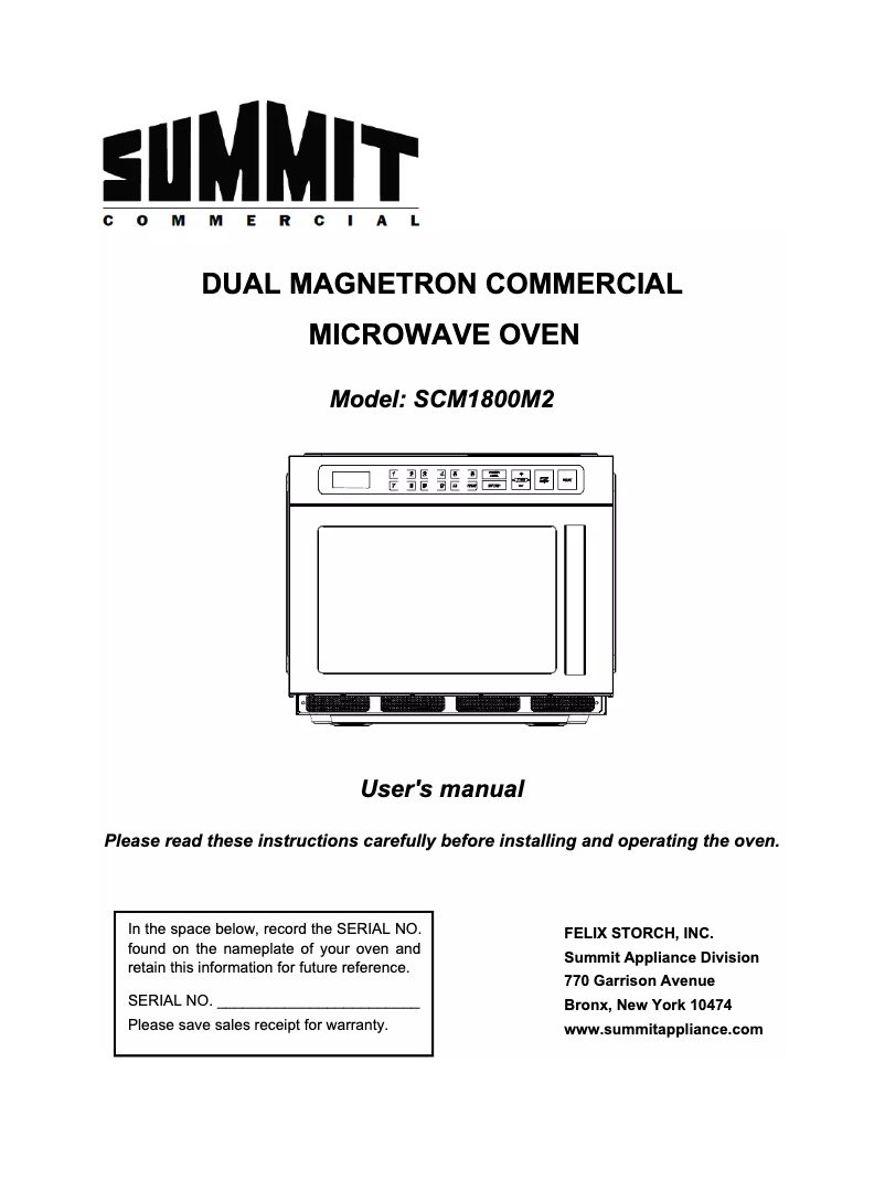 Página 1 del manual Manual de uso y mantenimiento Summit SCM1800M2