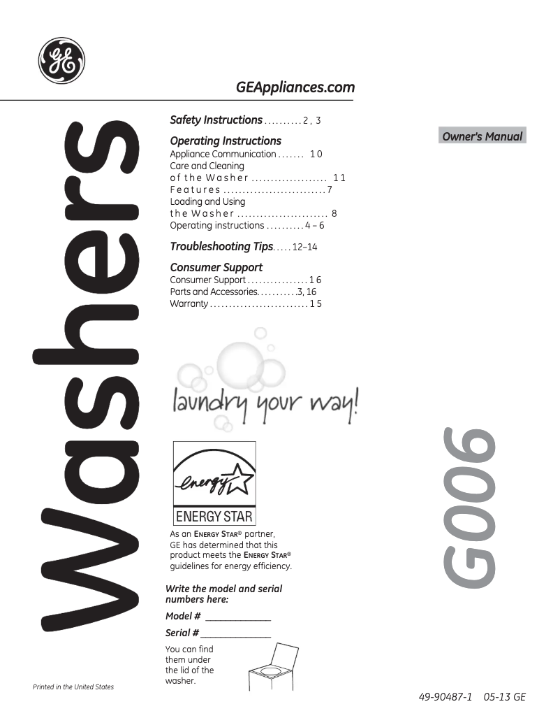 Página 1 del manual Manual de uso y mantenimiento GE GHWN8355DMC