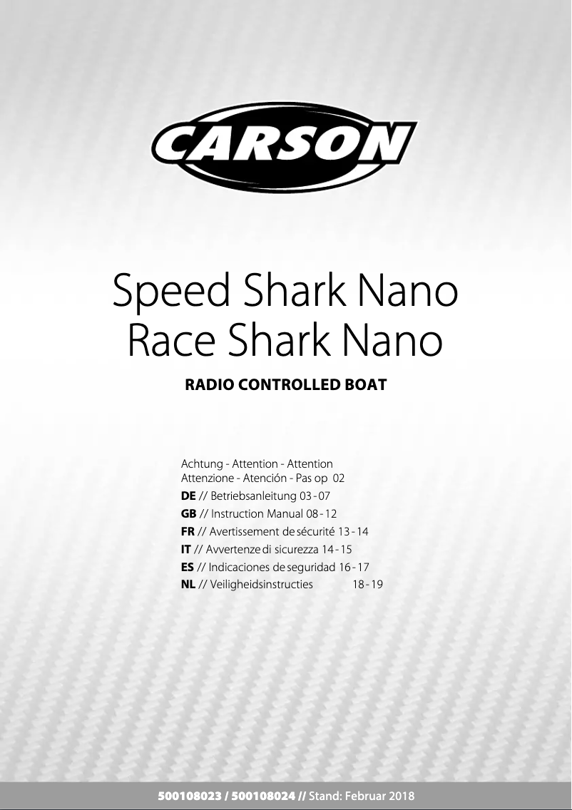 Imagen de la primera página del manual del dispositivo Race Shark Nano