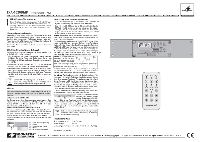 Página 1 del manual Manual de usuario Monacor TXA-1020DMP