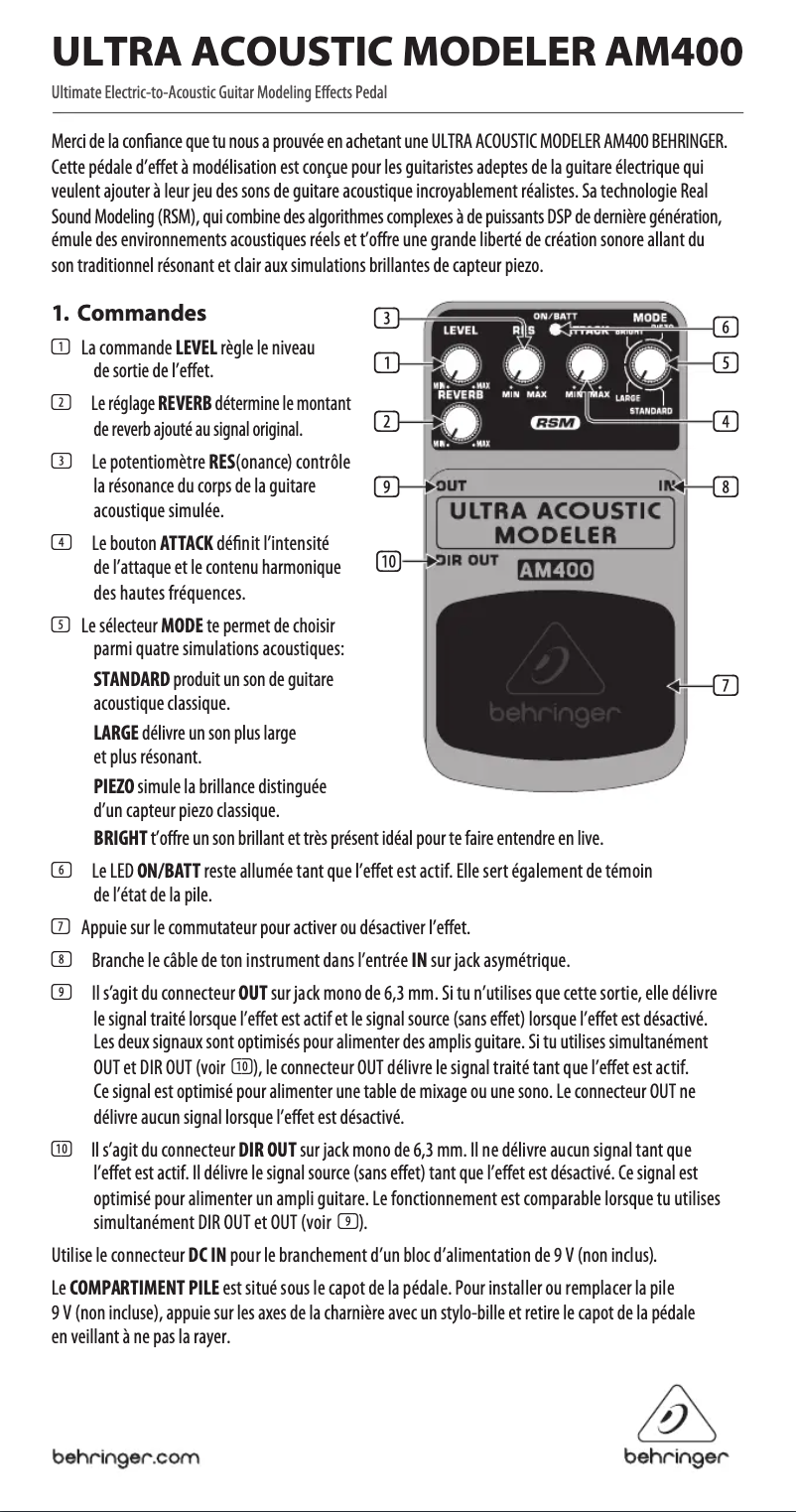 Imagen de la primera página del manual del dispositivo Ultra Acoustic Modeler AM400
