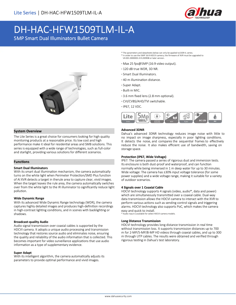 Página 1 del manual Ficha técnica Dahua Technology HAC-HFW1509TLM-IL-A