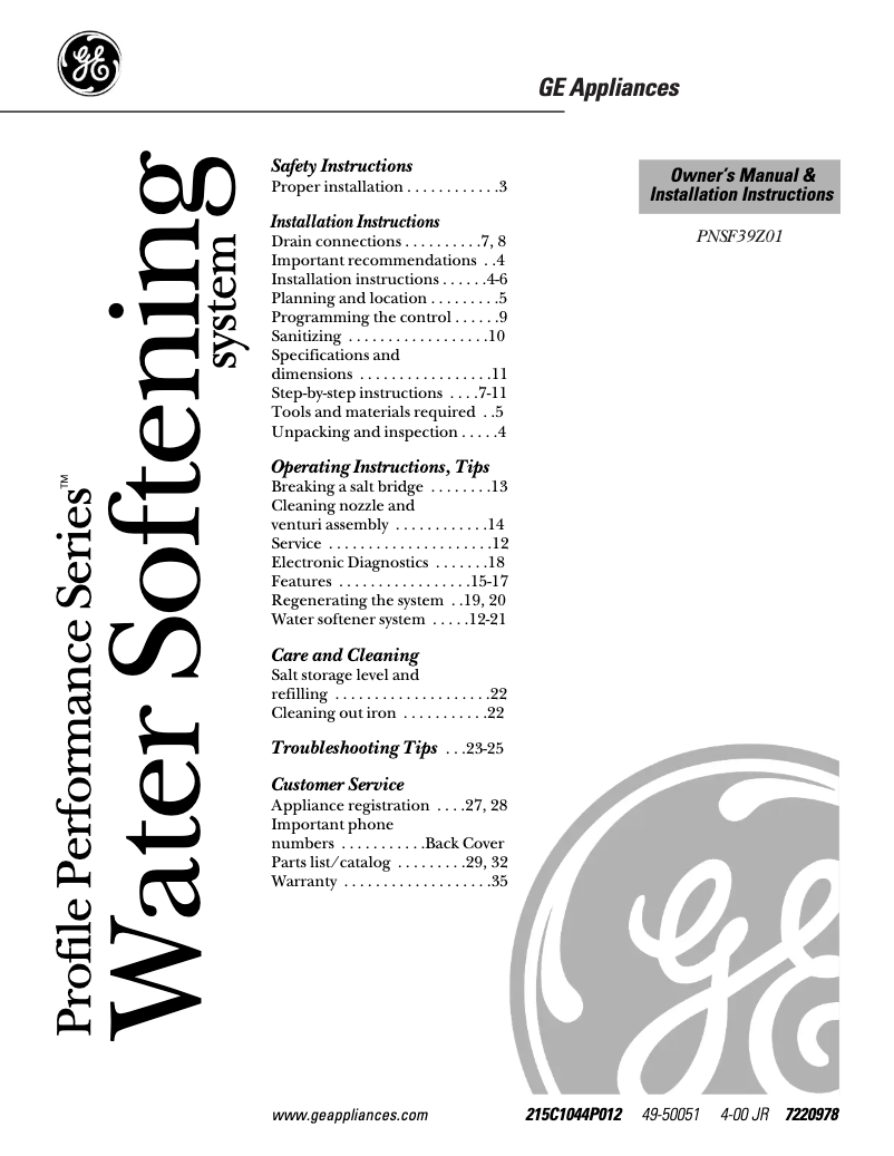 Página 1 del manual Manual de uso y mantenimiento GE Profile PNSF39Z