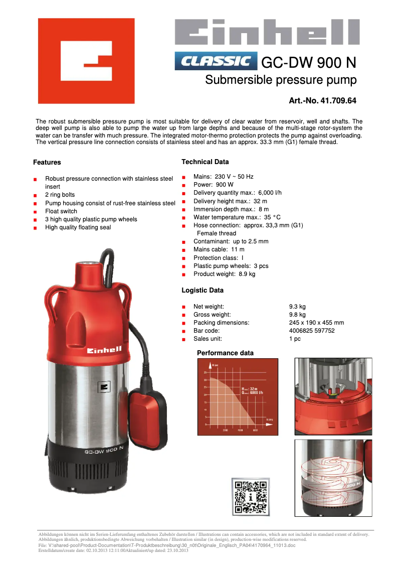 Página 1 del manual Ficha técnica Einhell GC-DW 900 N