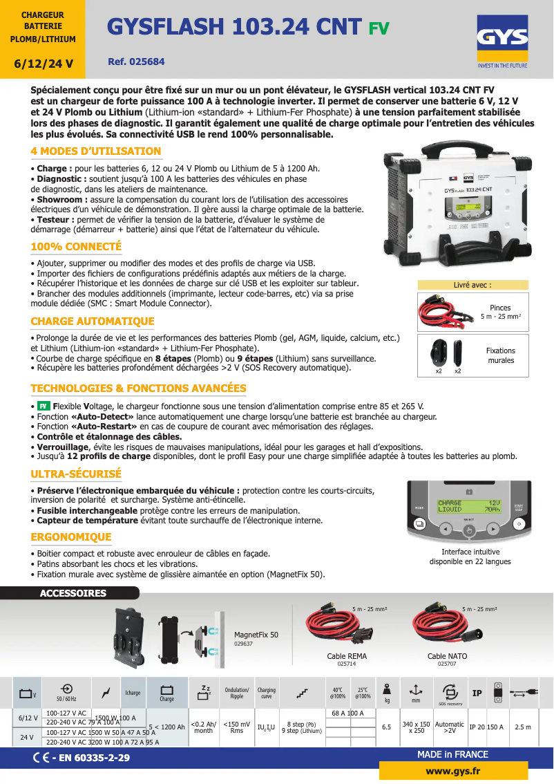 Página 1 del manual Ficha técnica GYS Gysflash 103.24 CNT FV