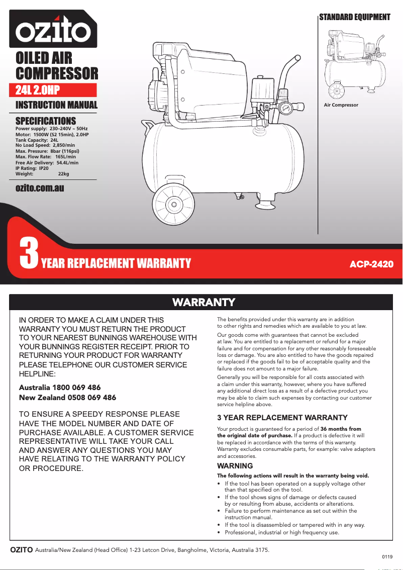 Imagen de la primera página del manual del dispositivo ACP-2420