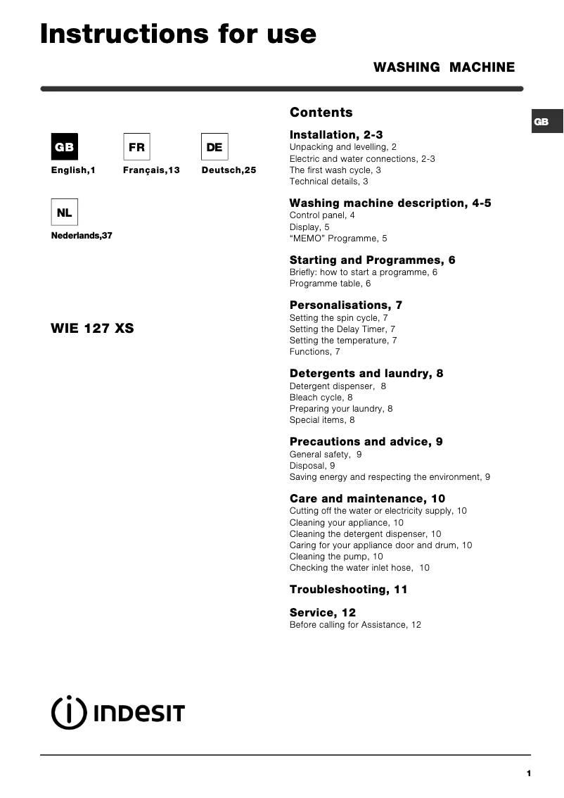 Imagen de la primera página del manual del dispositivo WIE 127