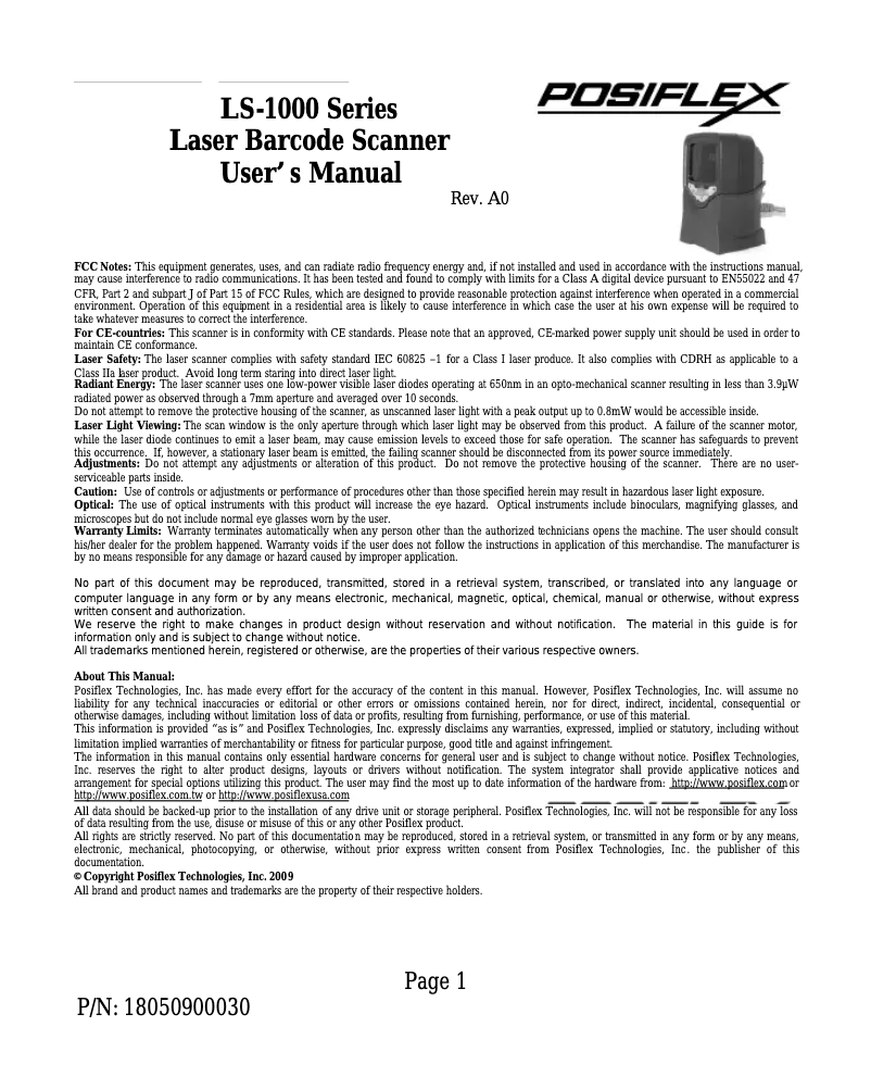 Página 1 del manual Manual de usuario Posiflex LS-1000U