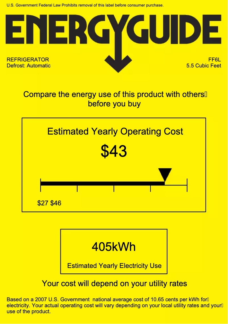 Página 1 del manual Etiqueta energética Summit FF6L