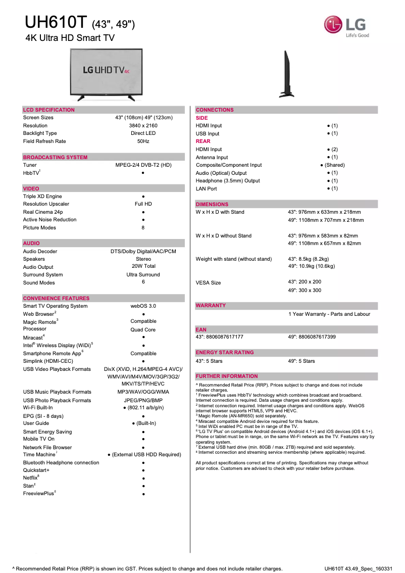 Imagen de la primera página del manual del dispositivo 49UH610T