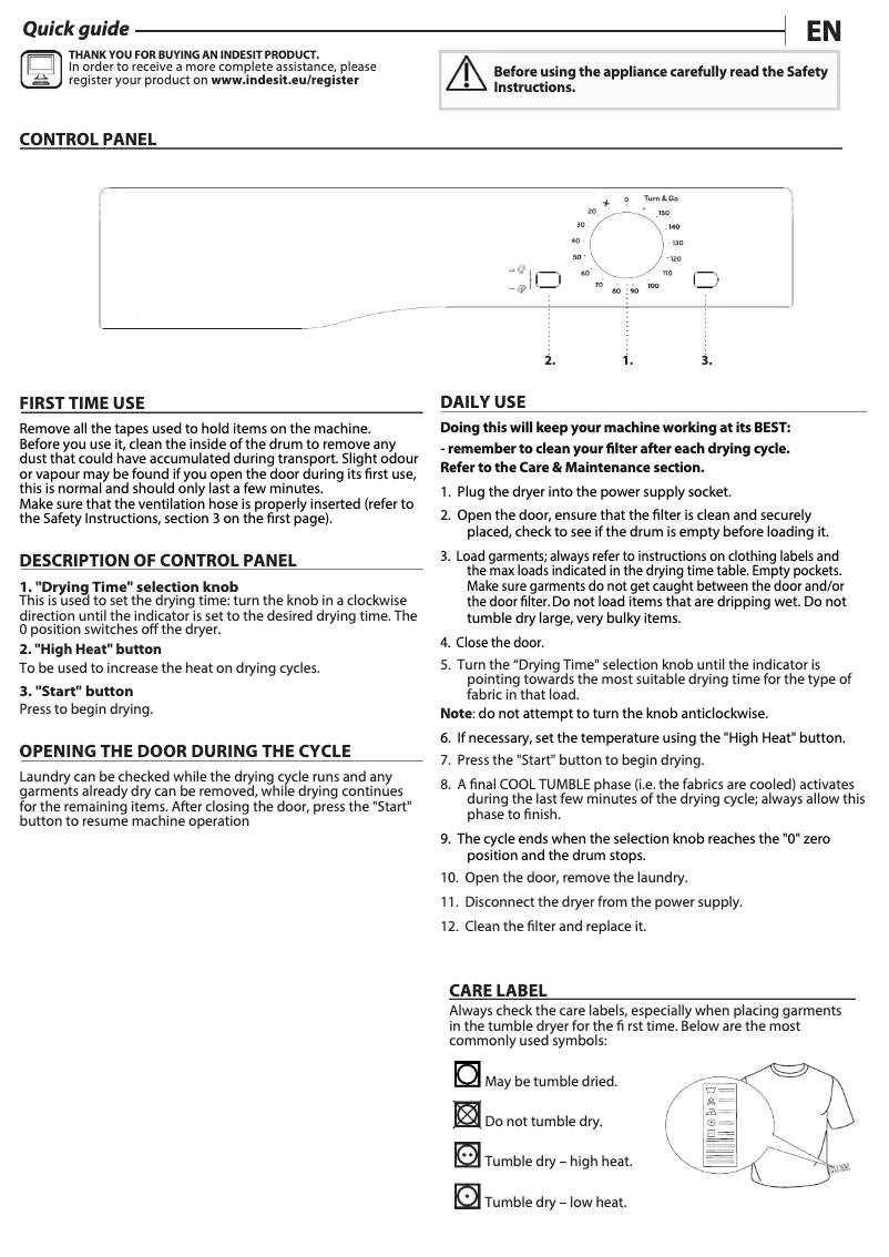 Página 1 del manual Manual de usuario Indesit I1 D80S UK