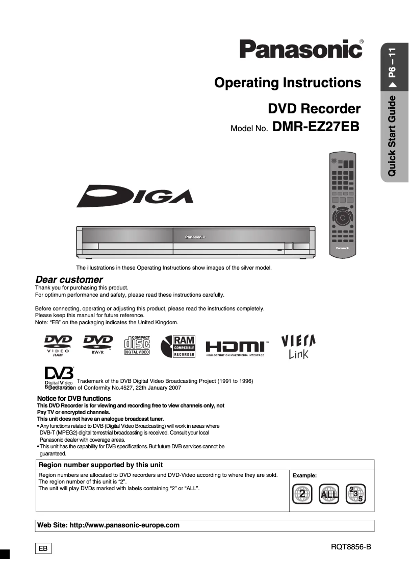 Página nº 1 - Manual de usuario Panasonic DMR-EZ27