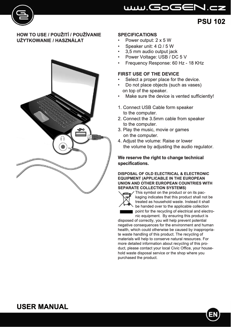 Página 1 del manual Manual de usuario GoGen PSU102