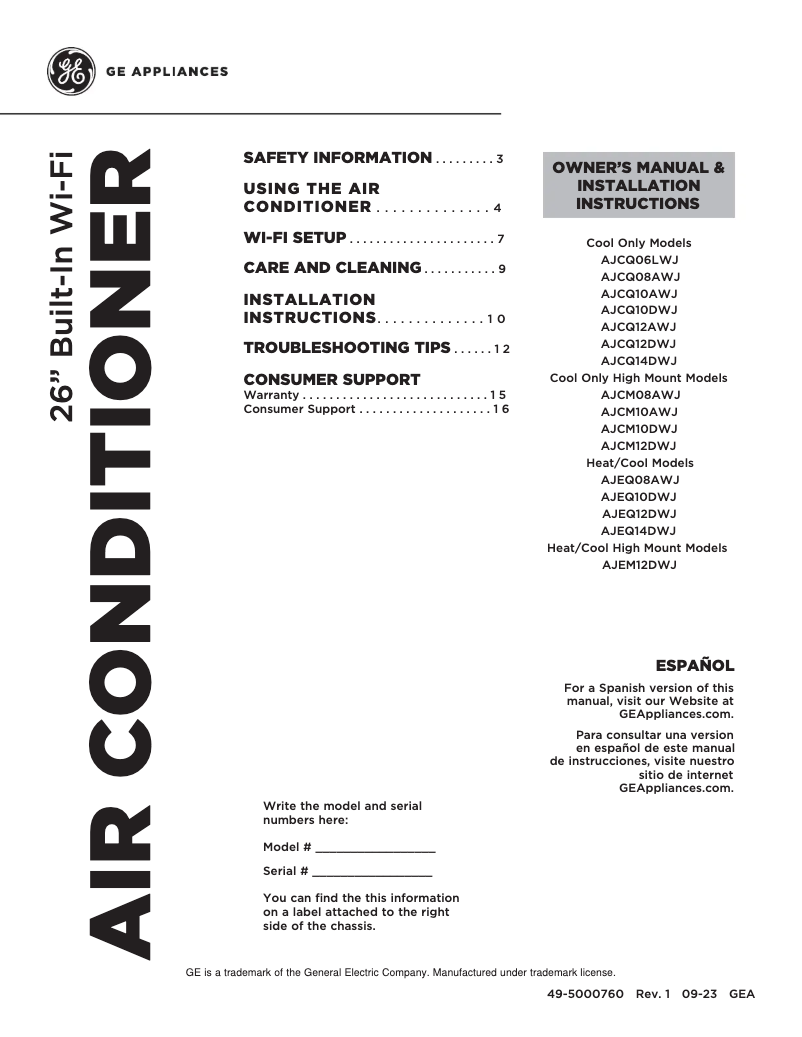 Imagen de la primera página del manual del dispositivo AJCQ14DWJ