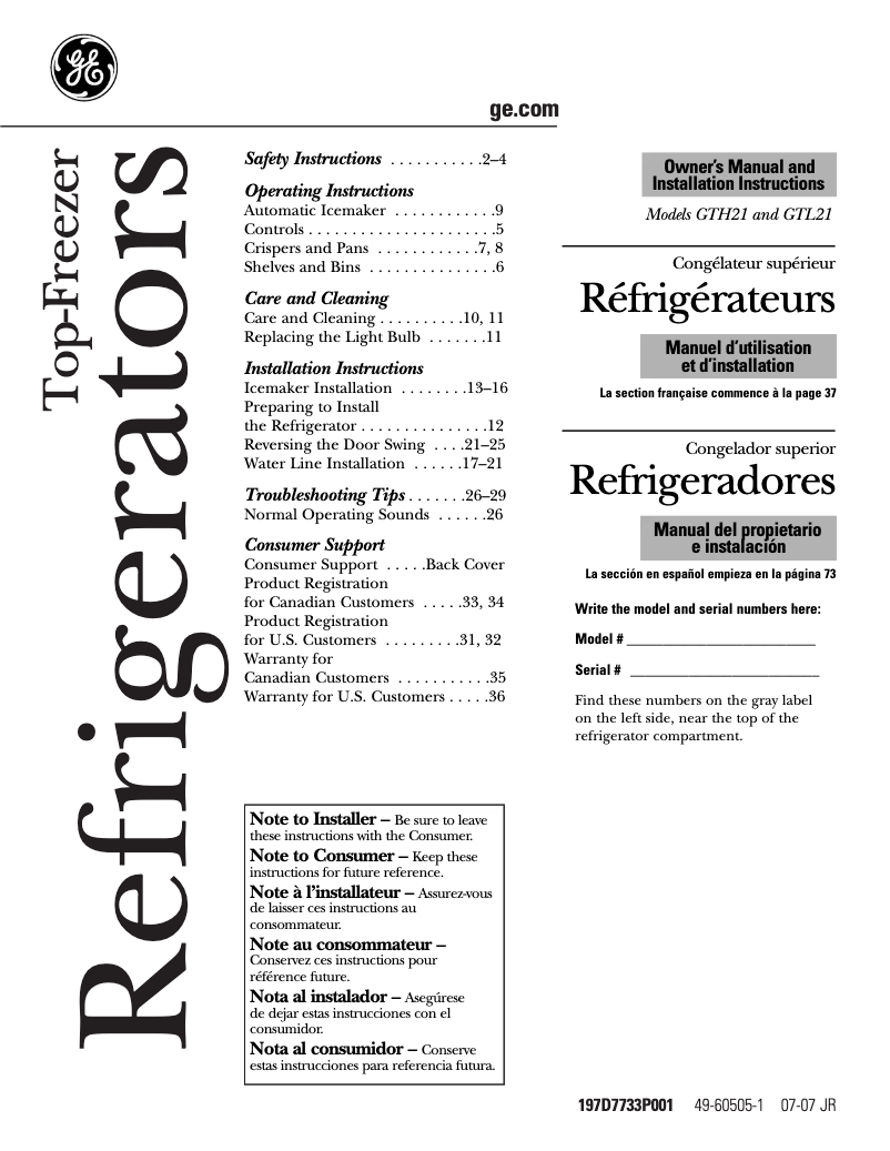 Imagen de la primera página del manual del dispositivo GTS21KBXBB