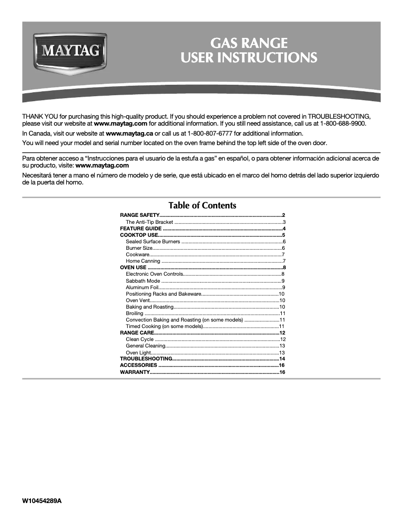 Página 1 del manual Manual de uso y mantenimiento Maytag MGR8674AW