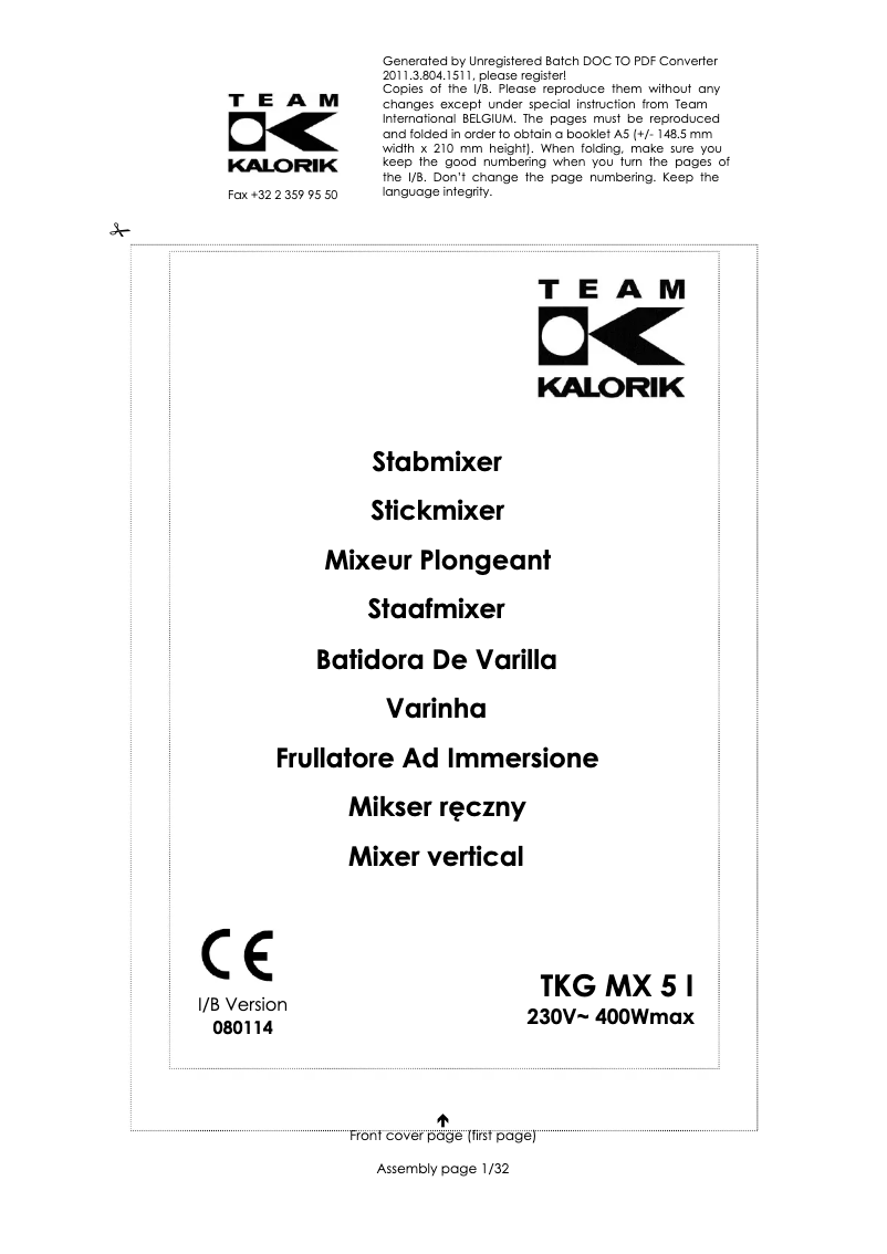 Imagen de la primera página del manual del dispositivo TKG MX 5 I