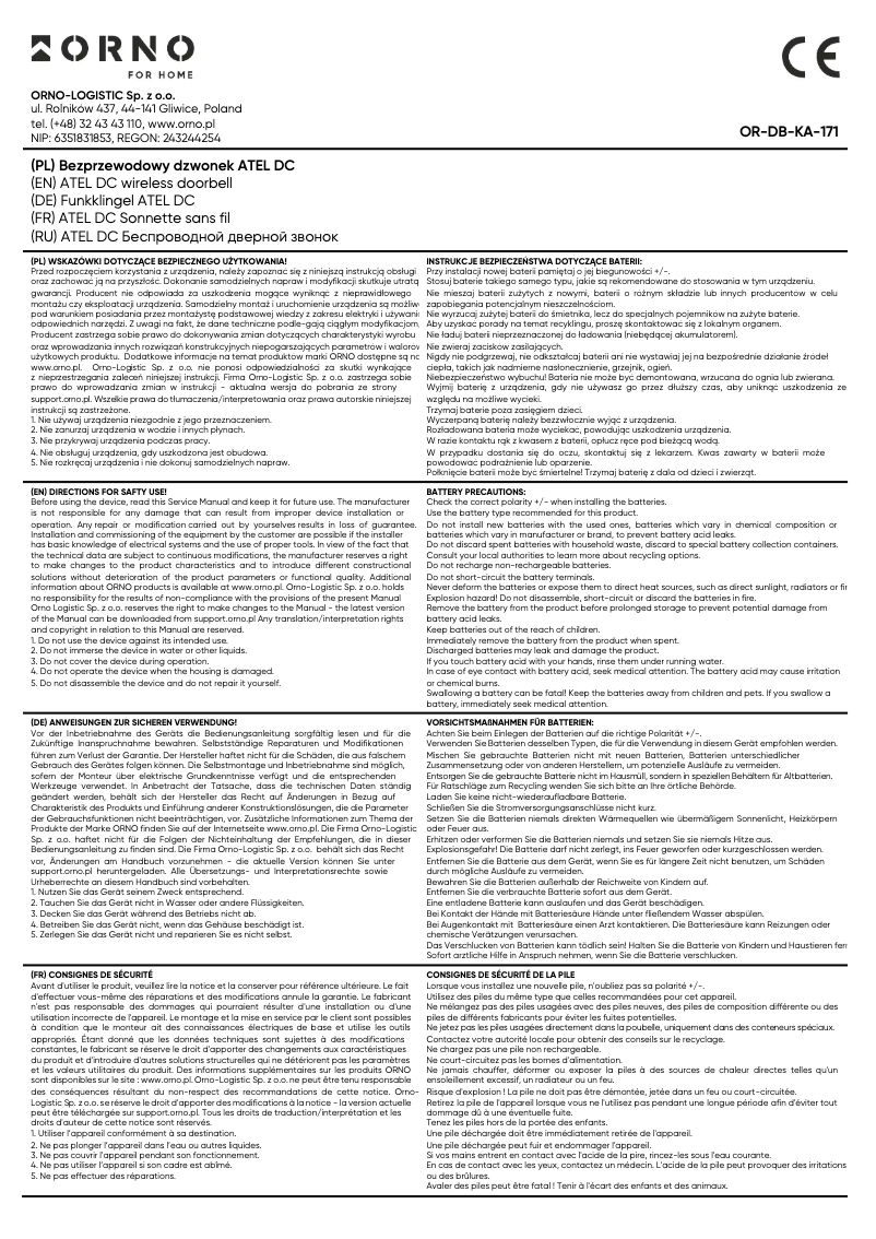 Imagen de la primera página del manual del dispositivo OR-DB-KA-171