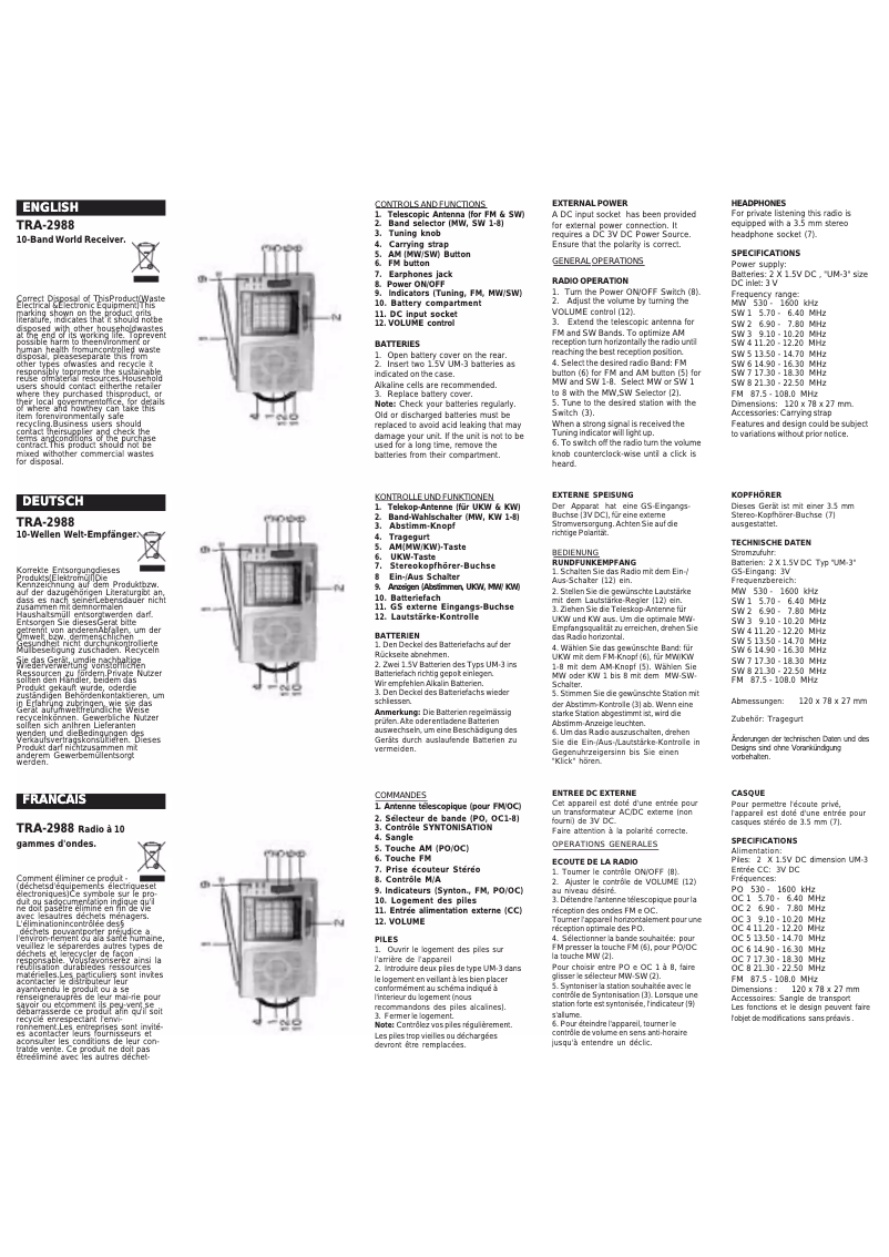 Página 1 del manual Manual de instrucciones Roadstar TRA-2988